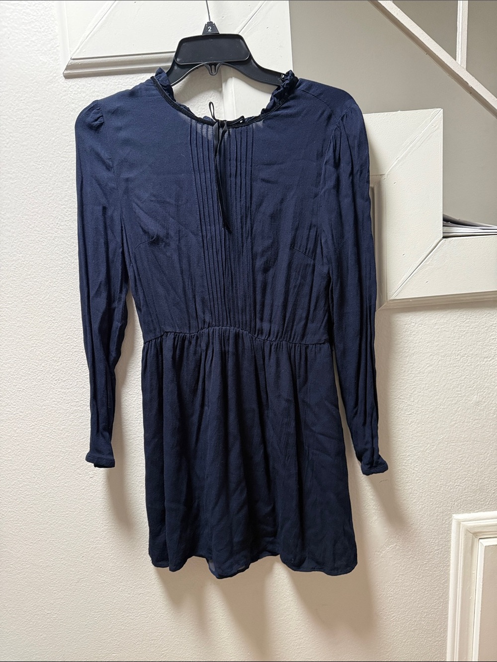 Forever 21 Navy Pintuck Long Sleeve Mini Dress